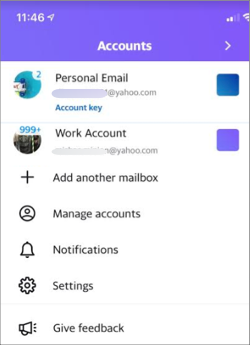 Image de plusieurs comptes dans l'application Yahoo Mail.
