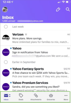 Image de l'onglet des vues dans l’application Yahoo Mail.